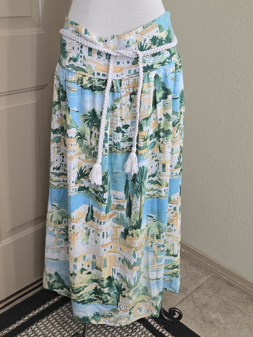 Calypso Villa Maxi Linen Blend Skirt L